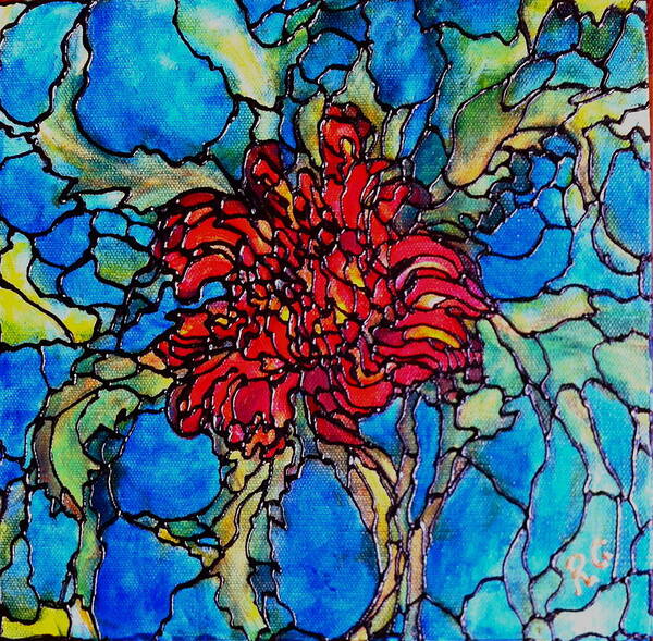 Original Art Print featuring the painting Red Chrysanthemum by Rae Chichilnitsky