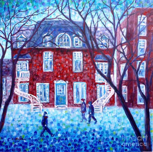 Painting Art Print featuring the painting Red House in Montreal - Cityscape by Cristina Stefan