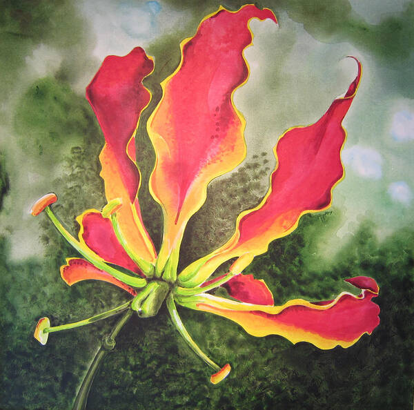 Floral Art Print featuring the painting Red Orchid by Alan Metzger