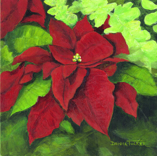 Christmas Flower Art Print featuring the painting Red Poinsettia by Donna Tucker