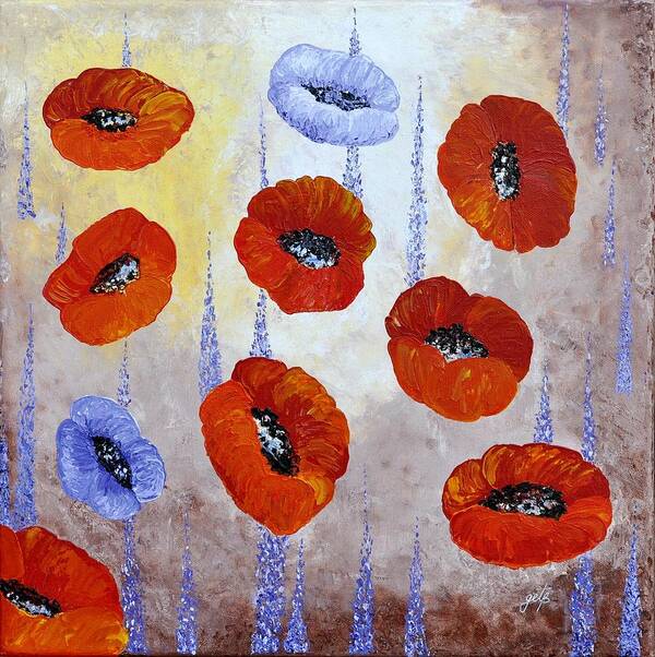 Abstract Red Poppies Art Print featuring the painting Red Poppies by Georgeta Blanaru