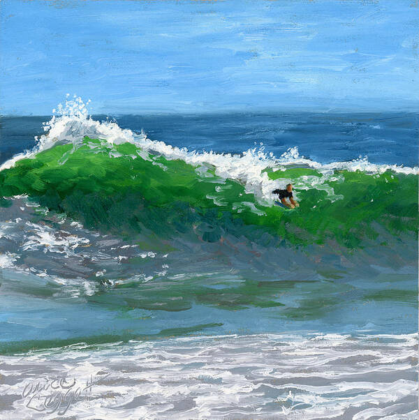 Surfing Art Print featuring the painting Ride the Wild Wedge by Alice Leggett