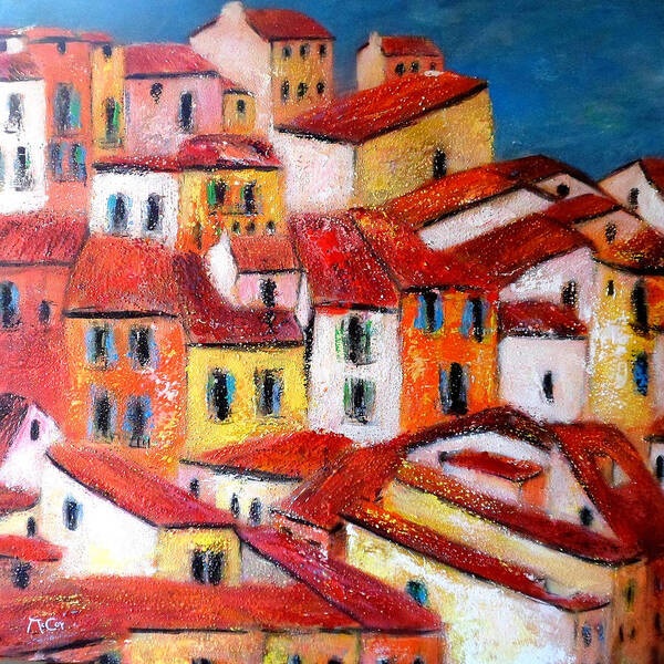 Impressionistic Art Print featuring the painting Rooftops Collioure by K McCoy