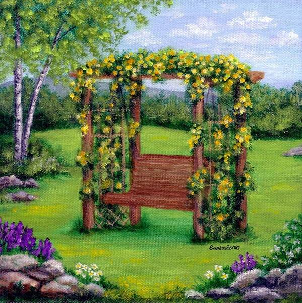 Roses Art Print featuring the painting Roses On The Arbor Swing by Sandra Estes