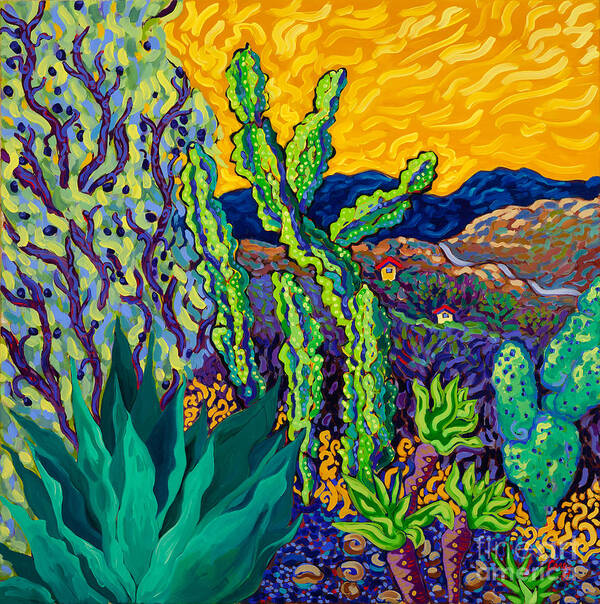 Desert Landscape Art Print featuring the painting Runaway Day by Cathy Carey