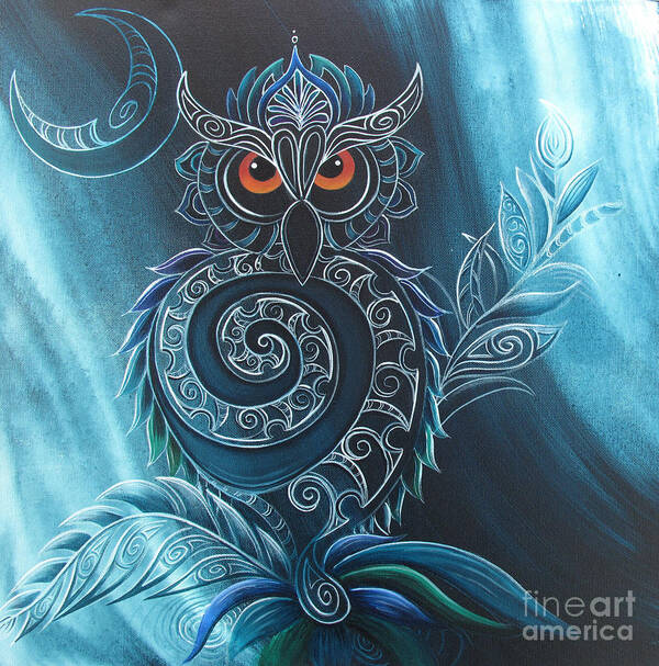Owl Art Print featuring the painting Ruru by Reina Cottier
