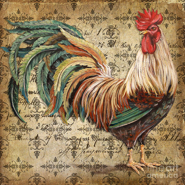 Acrylic Painting Art Print featuring the painting Rustic Rooster-JP2120 by Jean Plout