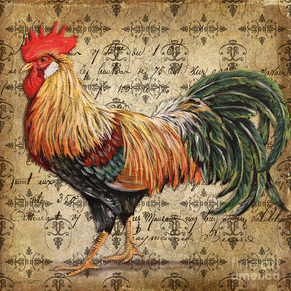 Acrylic Painting Art Print featuring the painting Rustic Rooster-JP2121 by Jean Plout