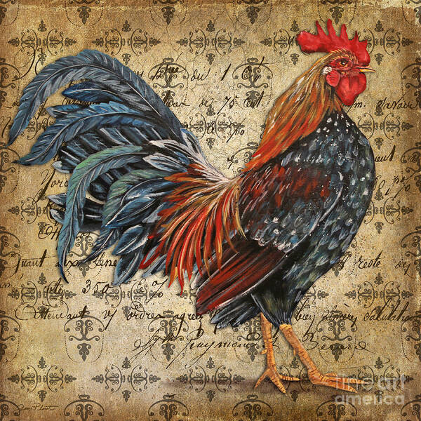 Acrylic Painting Art Print featuring the painting Rustic Rooster-JP2122 by Jean Plout