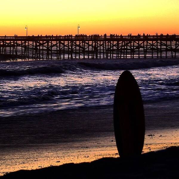 Southern California Art Print featuring the photograph Surfboard and Pier by Hal Bowles