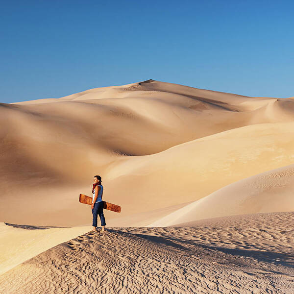 Scenics Art Print featuring the photograph Sandboarding In The Sahara Desert by Hadynyah