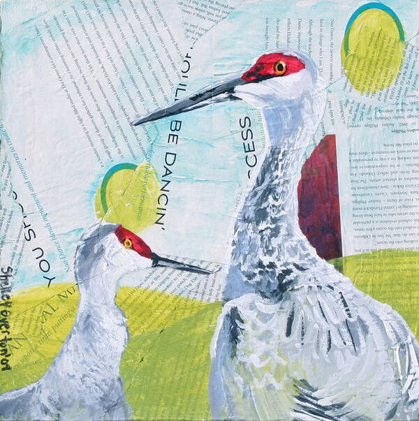 Sandhill Crane Art Print featuring the mixed media Sandhill Cranes by Shelley Overton