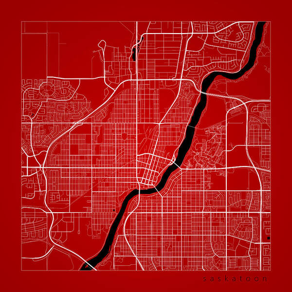 Road Map Art Print featuring the digital art Saskatoon Street Map - Saskatoon Canada Road Map Art on Color by Jurq Studio