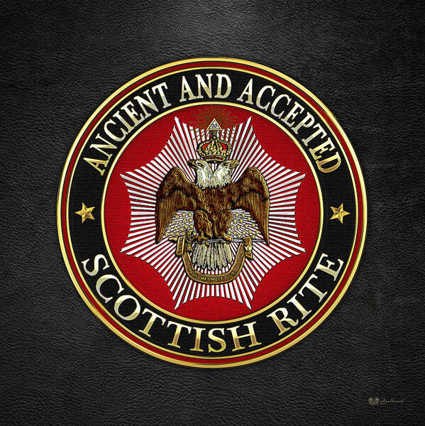 'scottish Rite' Collection By Serge Averbukh Art Print featuring the digital art Scottish Rite Double-headed Eagle on Black Leather by Serge Averbukh
