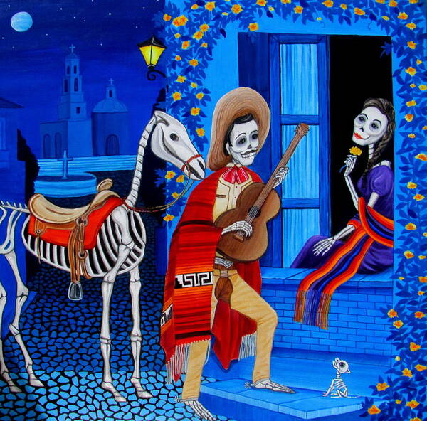 Dia De Los Muertos Art Print featuring the painting Serenata by Evangelina Portillo