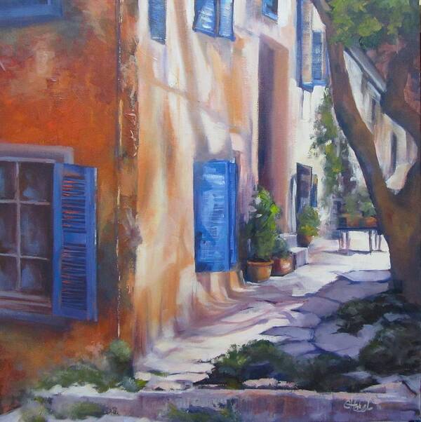 French Scene Art Print featuring the painting Siesta Time French Village Oil Painting by Chris Hobel