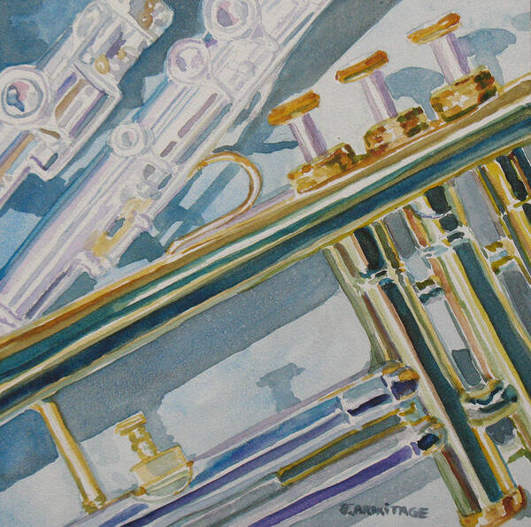 Trumpet Art Print featuring the painting Silver and Brass Keys by Jenny Armitage