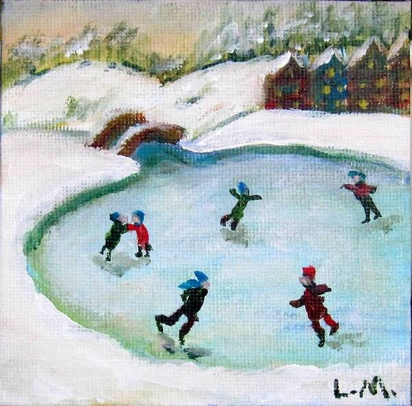 Ice Skate Art Print featuring the painting Skating Pond by Laurie Morgan