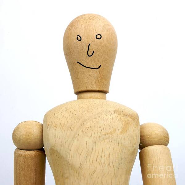 Back Art Print featuring the photograph Smiling wooden figurine by Bernard Jaubert