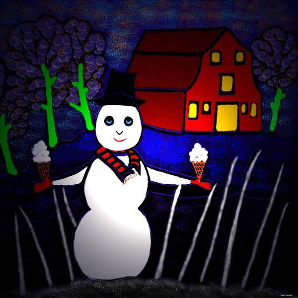 Snowman Greeting Card Art Print featuring the digital art Snowman by Latha Gokuldas Panicker