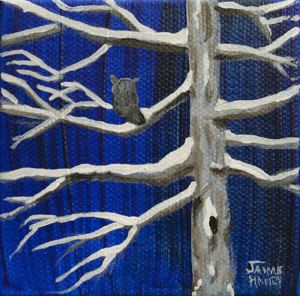 Owl Art Print featuring the painting Snowy Night by Jaime Haney