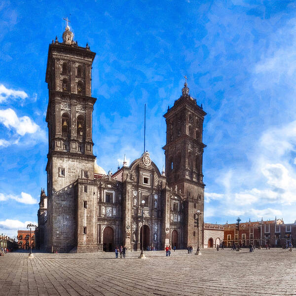 Puebla Art Print featuring the photograph Spanish Colonial Cathedral of Puebla Mexico by Mark Tisdale