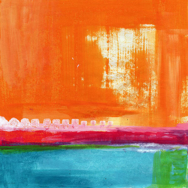 Orange Abstract Art Art Print featuring the painting Summer Picnic- colorful abstract art by Linda Woods