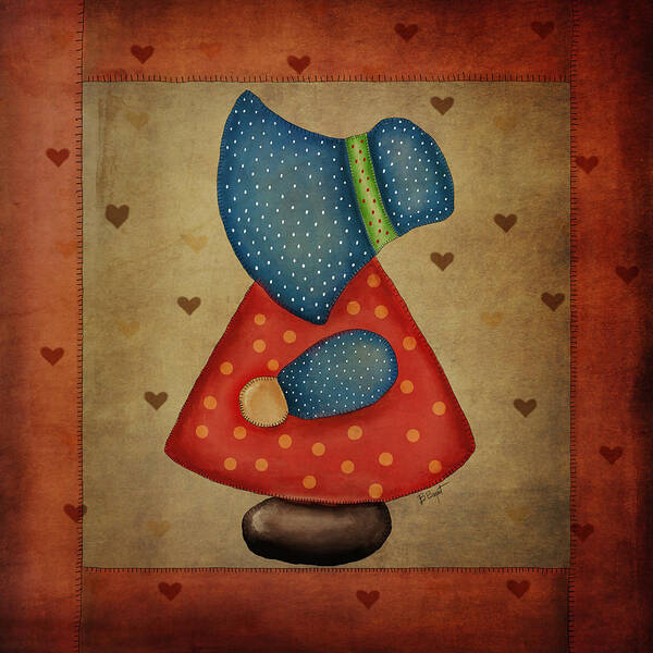 Sunbonnet Sue Art Print featuring the digital art Sunbonnet Sue in Red and Blue by Brenda Bryant