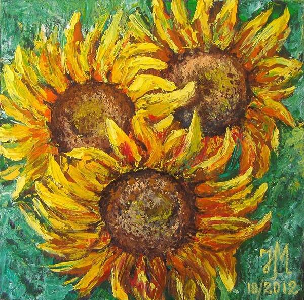 Landscape Art Print featuring the painting Sunflowers by Nina Mitkova