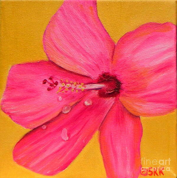 Art Art Print featuring the painting Teardrops - Pink Hibiscus Flower by Shelia Kempf