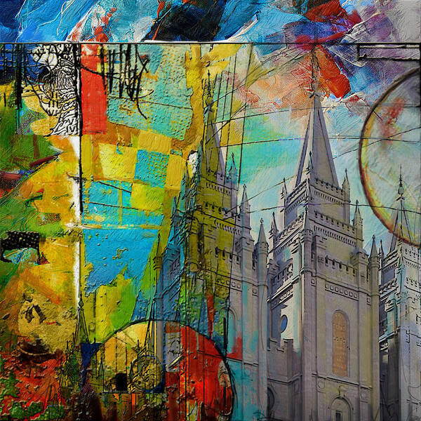Salt Lake City Art Print featuring the painting Temple Square at Salt Lake City by Corporate Art Task Force