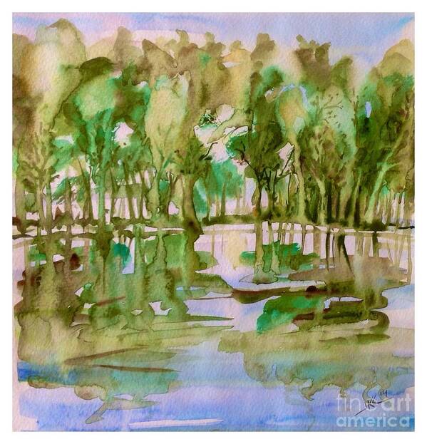Trees Art Print featuring the painting The flooded forest by Katerina Kovatcheva