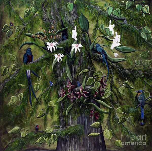Quetzal Birds Art Print featuring the painting The Jungle of Guatemala by Jennifer Lake