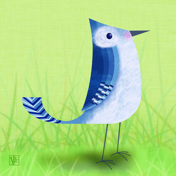 Bird Art Print featuring the digital art The Letter Blue J by Valerie Drake Lesiak