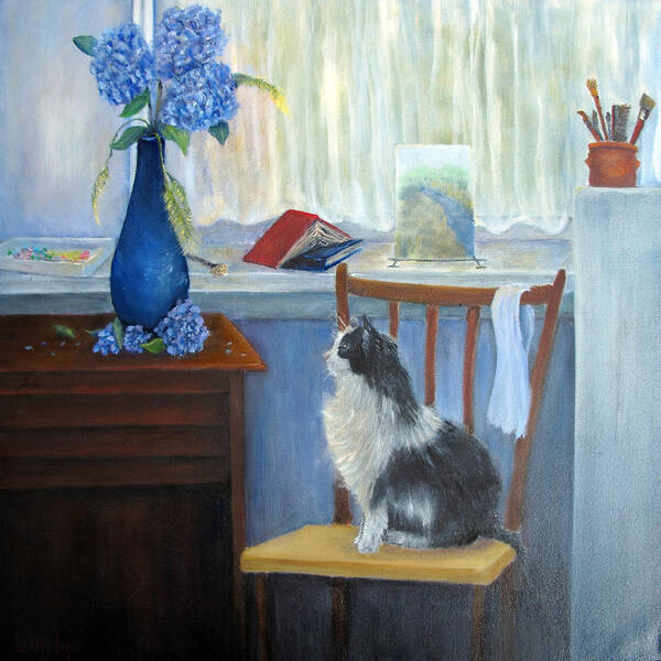 Loretta Luglio Art Print featuring the painting The Studio Cat by Loretta Luglio