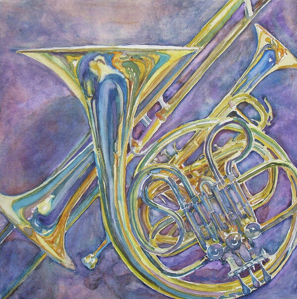 Horn Art Print featuring the painting Three Horns by Jenny Armitage