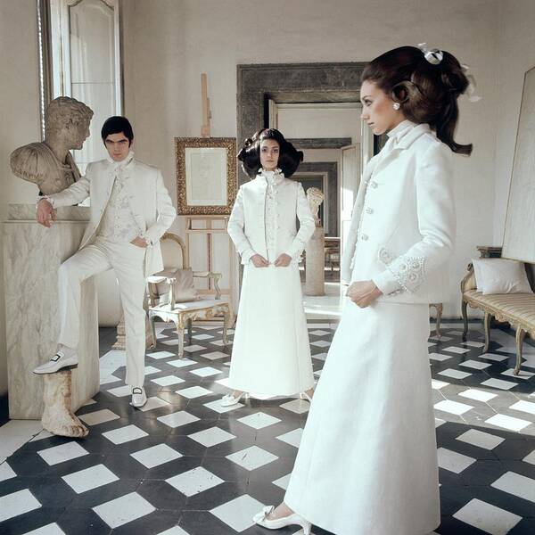 Accessories Art Print featuring the photograph Three Models Including Marisa Berenson Wearing by Henry Clarke