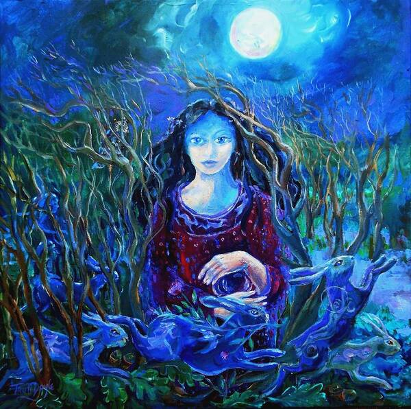 Hunting Art Print featuring the painting Eostra Holds the Moon by Trudi Doyle