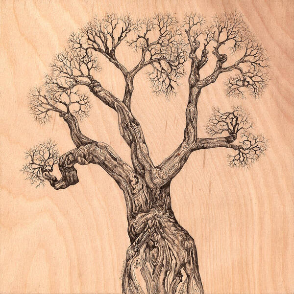 Pen And Ink Art Print featuring the digital art Tree 36 on Wood by Brian Kirchner