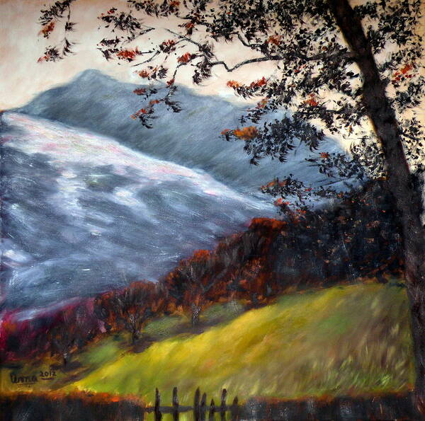 Trees And Hills Art Print featuring the painting Trees and Hills by Uma Krishnamoorthy