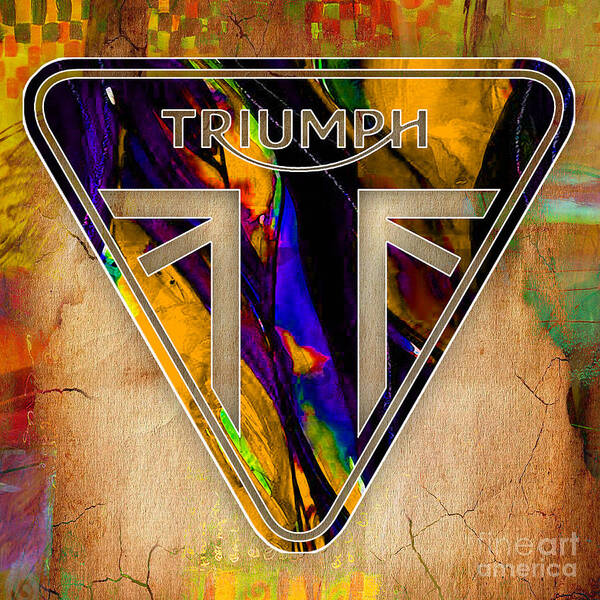 Motorcycle Art Print featuring the mixed media Triumph Motorycle Badge by Marvin Blaine