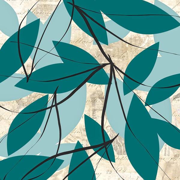 Turquoise Art Print featuring the painting Turquoise Leaves by Lourry Legarde