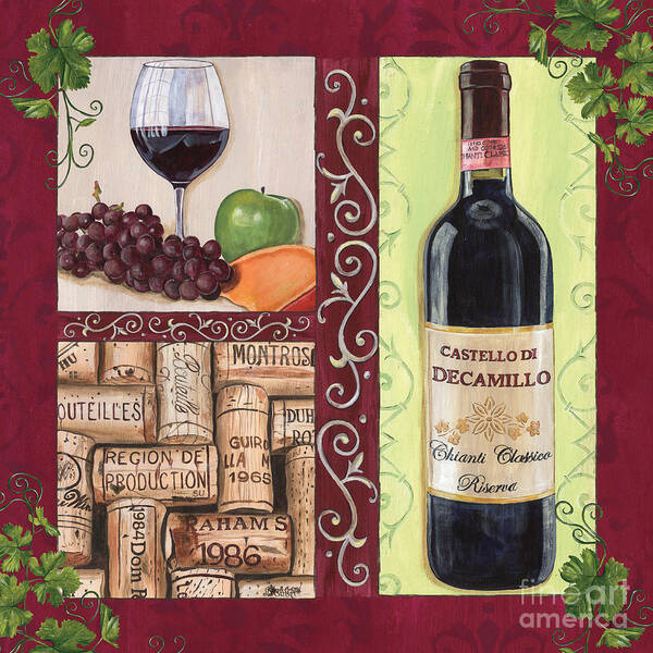 Wine Art Print featuring the painting Tuscan Collage 2 by Debbie DeWitt