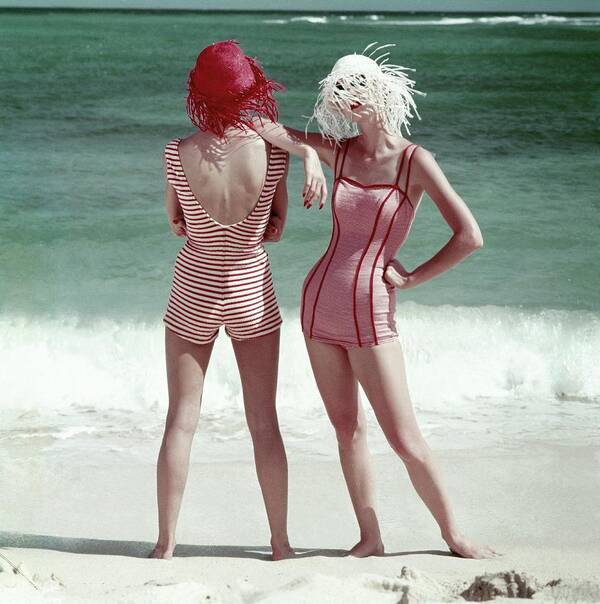 Two People Art Print featuring the photograph Two Models Standing On A Beach by Frances McLaughlin-Gill