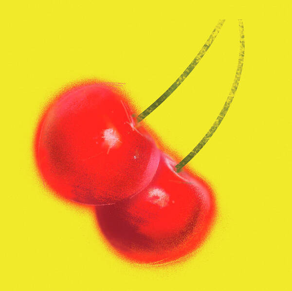 Bright Art Print featuring the photograph Two Red Cherries by Ikon Ikon Images