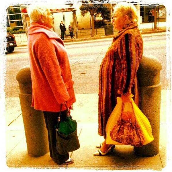 94109 Art Print featuring the photograph Two Women Talking At Bus Stop #sfjcc by Lynn Friedman