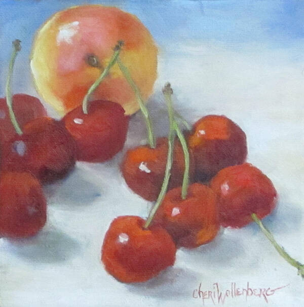 Cherries Art Print featuring the painting Unexpected Company by Cheri Wollenberg