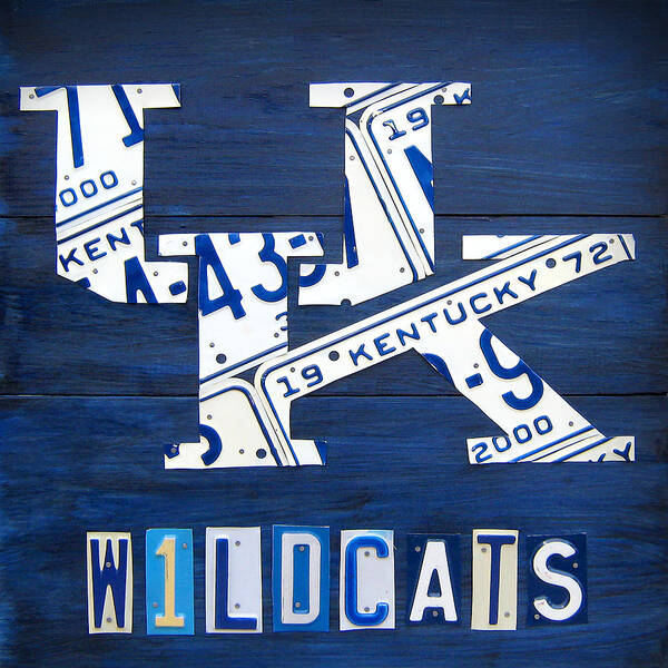 University Of Kentucky Art Print featuring the mixed media University of Kentucky Wildcats Sports Team Retro Logo Recycled Vintage Bluegrass State License Plate Art by Design Turnpike