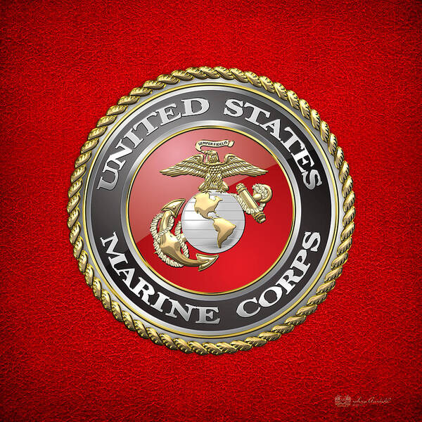 'military Insignia & Heraldry 3d' Collection By Serge Averbukh Art Print featuring the digital art U. S. Marine Corps - U S M C Emblem by Serge Averbukh