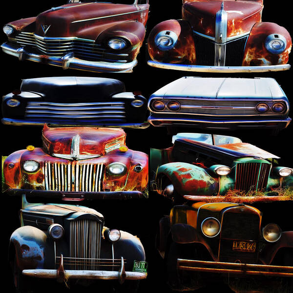 Cars Art Print featuring the digital art Vintage Cars Collage 2 by Cathy Anderson